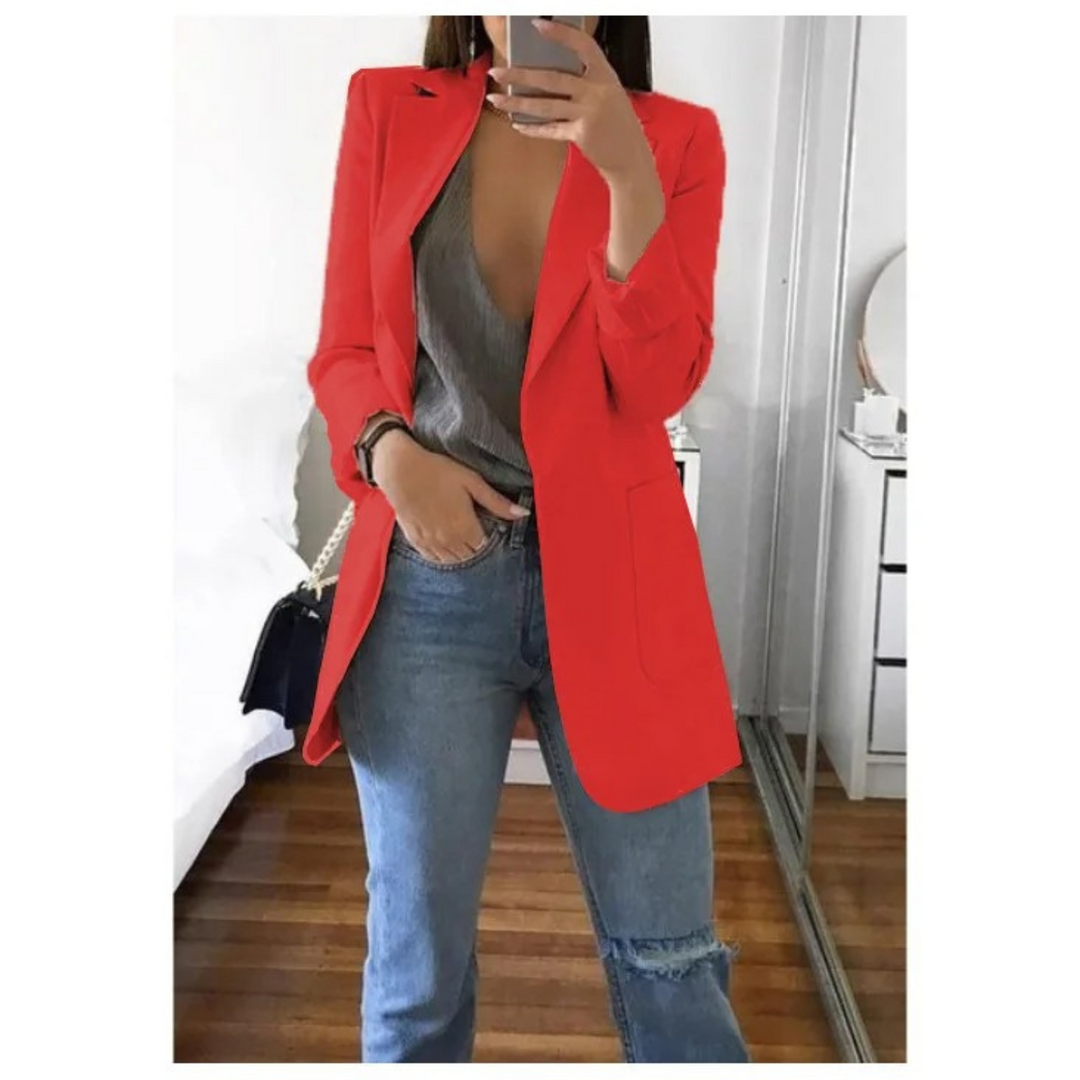 Versatile women's long blazer, ideal for both professional and casual outfits.