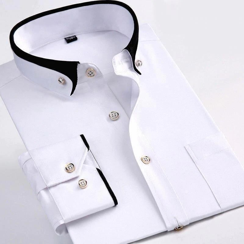 Classic men's long-sleeve button-down shirt. Versatile menswear for elegant casual chic and formal occasions.