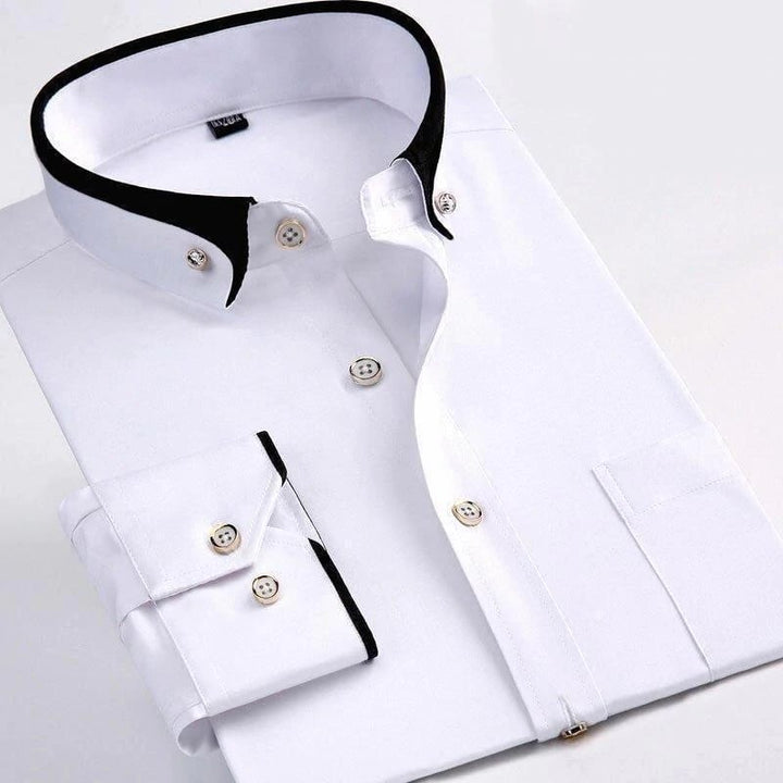 Classic men's long-sleeve button-down shirt. Versatile menswear for elegant casual chic and formal occasions.