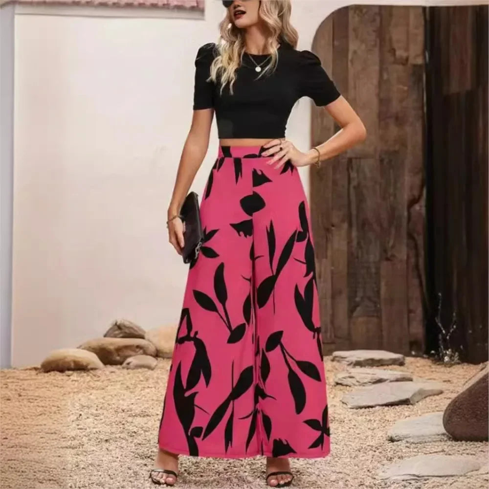 Stylish women's flowy printed wide-leg pants. Versatile for casual outings, comfortable & trendy Sara pants.