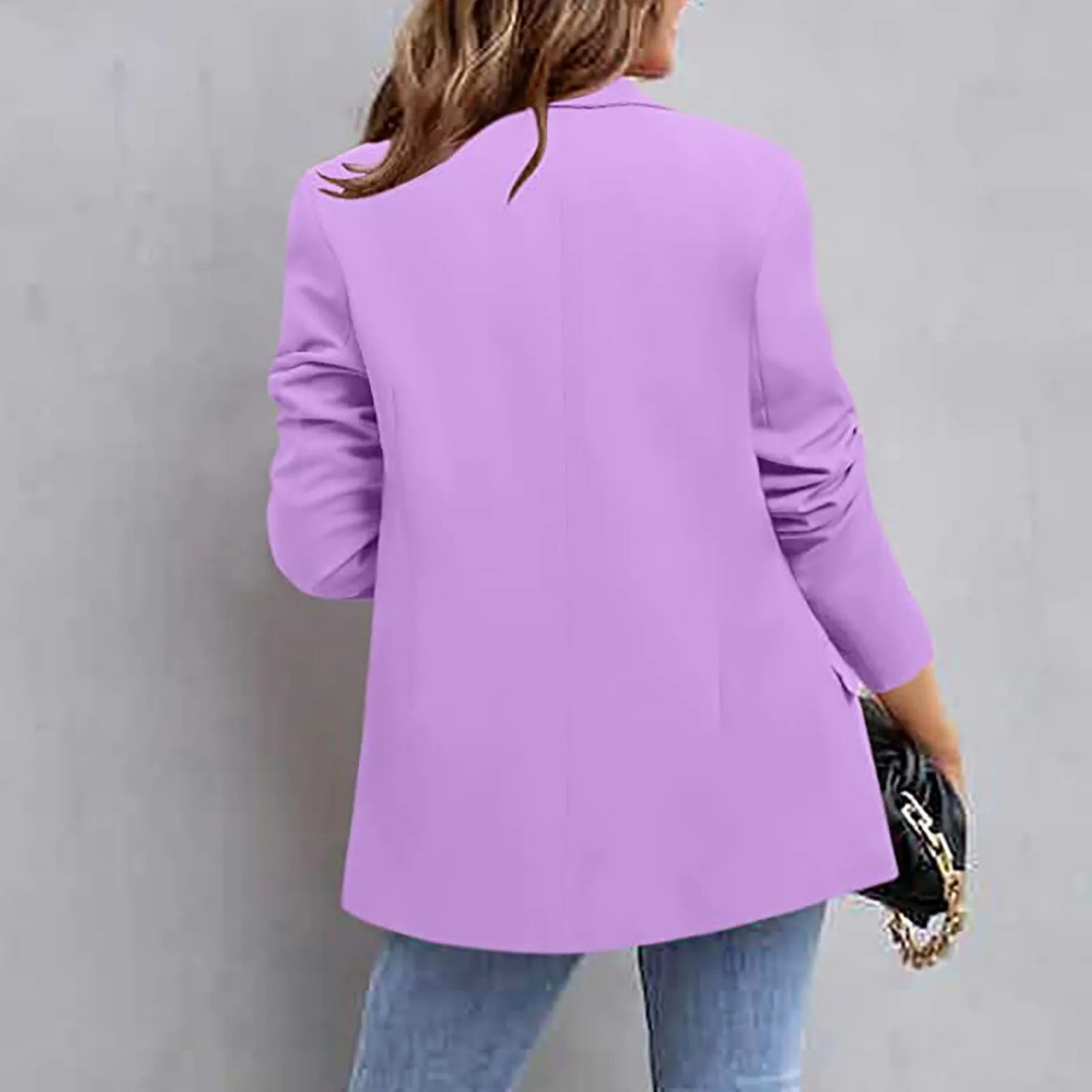 Versatile women's slim fit purple blazer. Trendy outerwear for professional settings & chic business casual fashion.