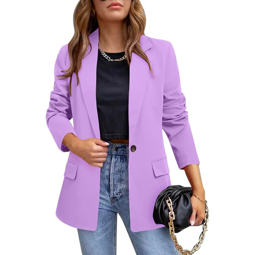Women's trendy slim fit purple blazer for professional office style. Elegant business casual jacket for versatile fashion.