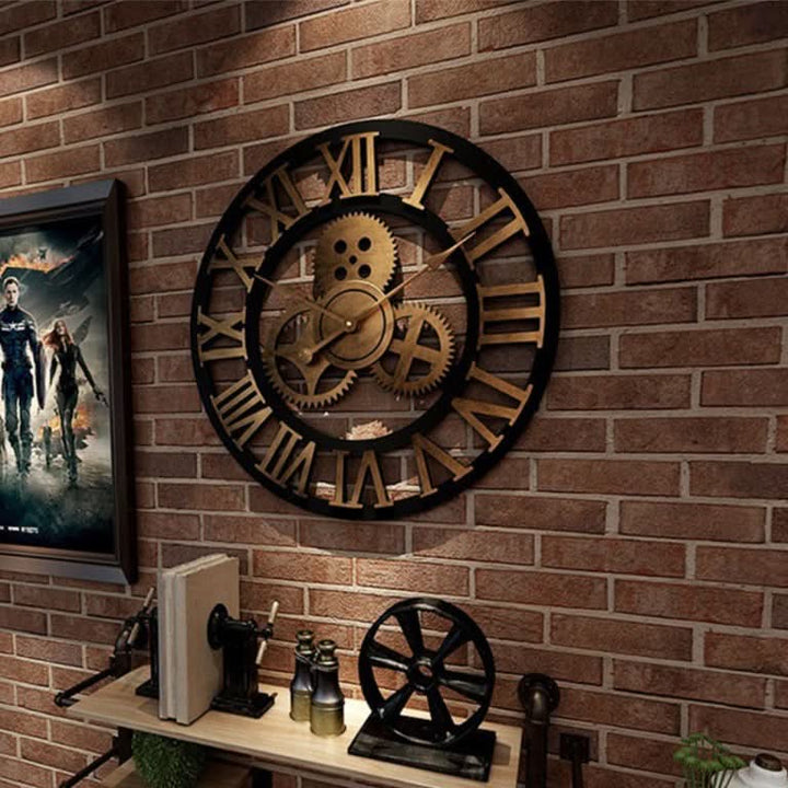 Decorative Industrial Wall Clock for office decor. Retro design, MDF material, accurate quartz movement.