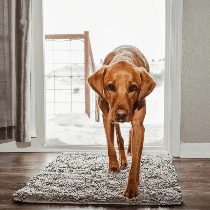Non-slip dog mat, an ultra-absorbent pet floor protector for muddy paws. Keeps floors clean & dry.