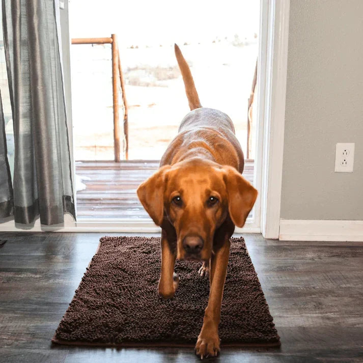 Durable & absorbent dog mat. Pet floor protector for wet paws, non-slip and machine washable chenille.