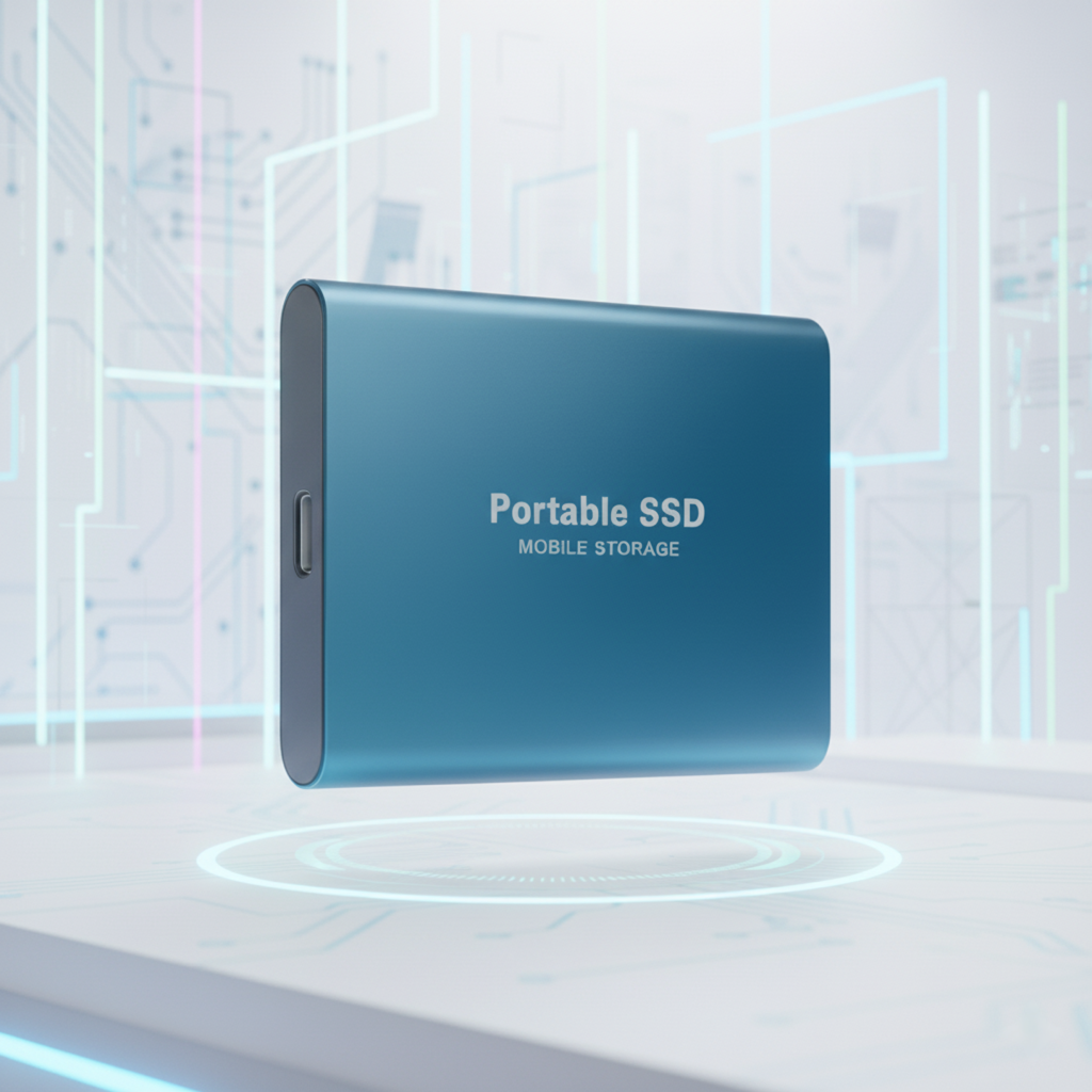 Portable 128GB external SSD drive, USB 3.1 high-speed for fast data storage & transfer.
