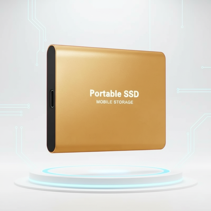 High-speed 128GB external SSD, USB 3.1, for rapid data transfer and digital storage.