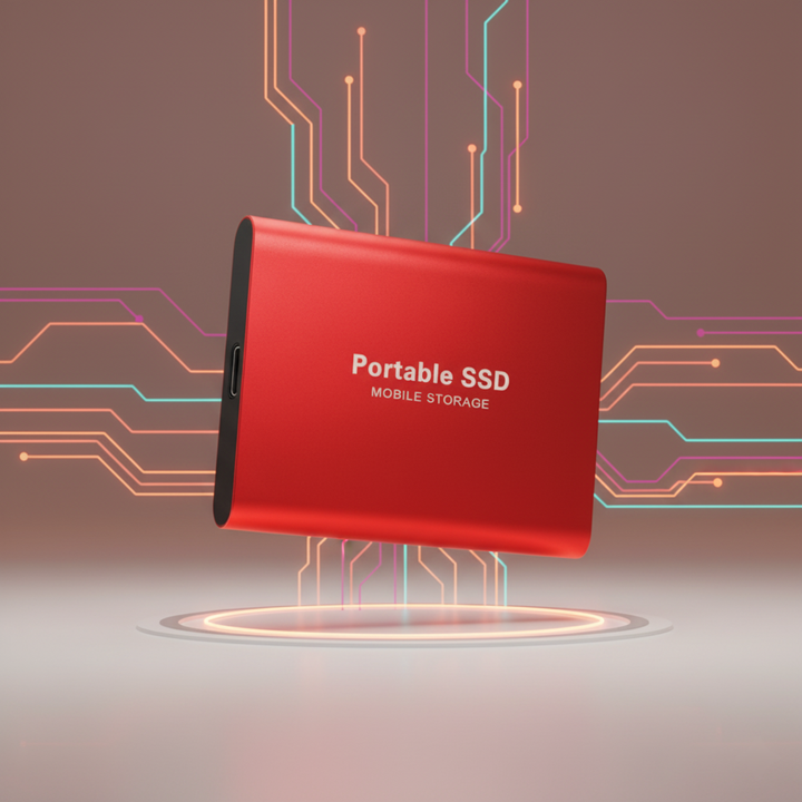 Sleek portable 128GB external SSD, USB 3.1, offering high-speed data storage for all your files.