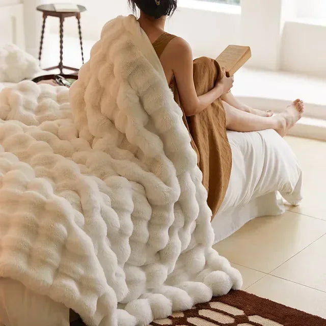 Luxurious grey faux fur blanket, incredibly soft and portable