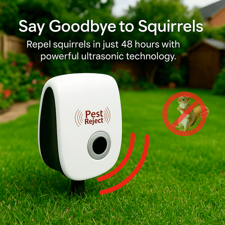 Electronic ultrasonic repeller emitting high-frequency waves to deter squirrels, mice, & rats.