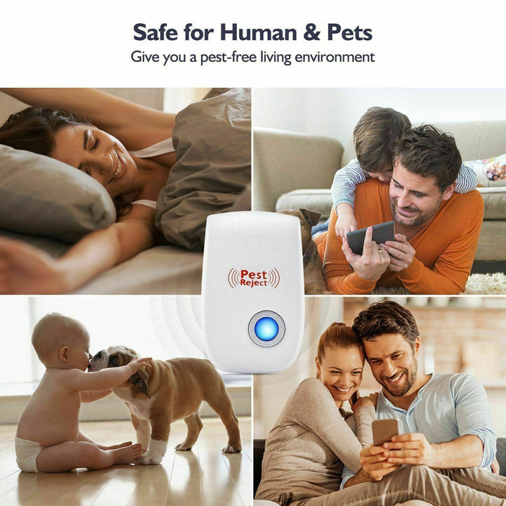 Compact ultrasonic electronic pest repeller unit for home & garden rodent defense.