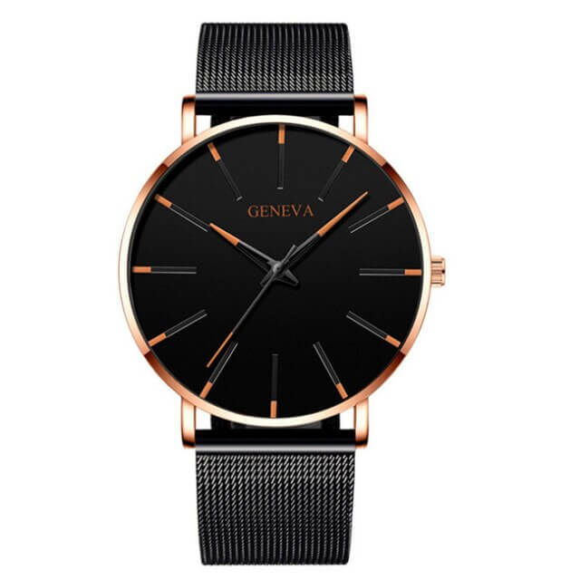 Professional men's wrist watch featuring a sleek, minimalist dial & comfortable, adjustable mesh strap.