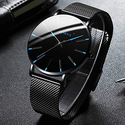 Men's ultra-slim business watch with a minimalist dial and elegant mesh strap, perfect for professional attire.