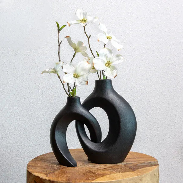 Unique woven ceramic flower vase for modern home decor.