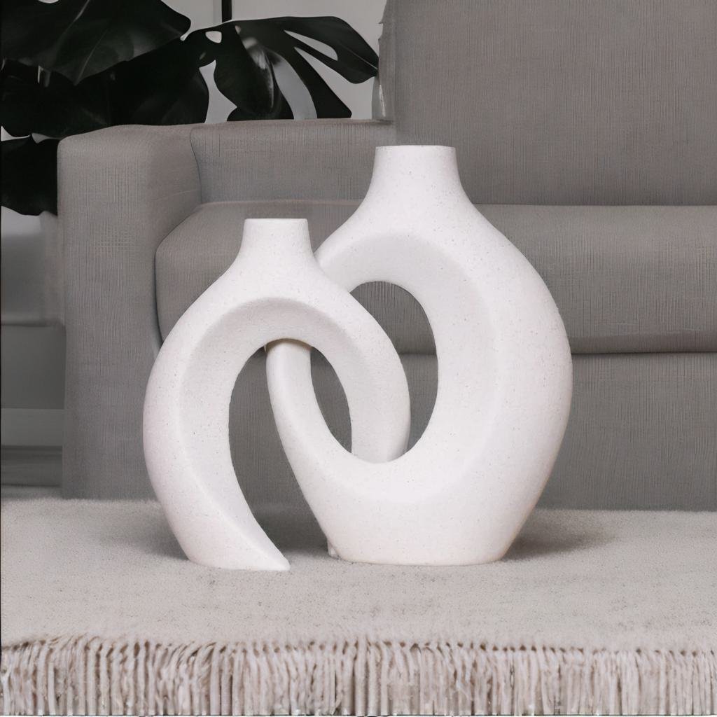 Eye-catching woven ceramic vase, a decorative accent for stylish interior design.