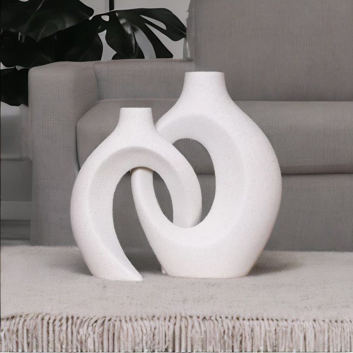 Eye-catching woven ceramic vase, a decorative accent for stylish interior design.
