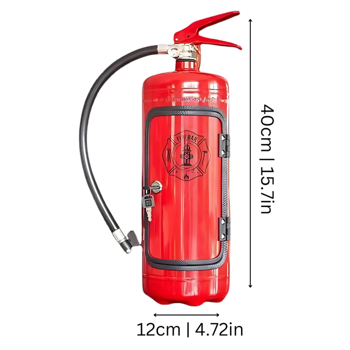 Red fire extinguisher mini bar. A unique industrial home bar accessory, ideal for men's gift & home decor.