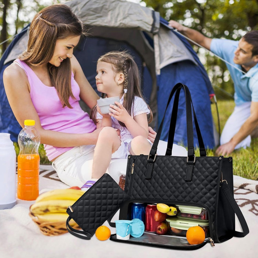 Durable unisex 2-in-1 insulated lunch tote and laptop bag, with separate compartments for food storage & tech protection.
