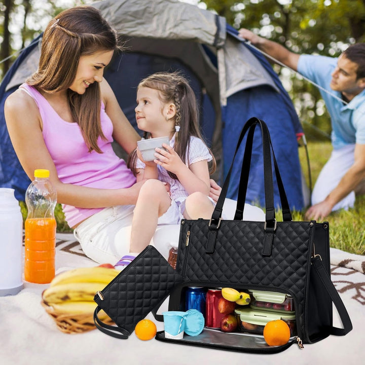 Durable unisex 2-in-1 insulated lunch tote and laptop bag, with separate compartments for food storage & tech protection.