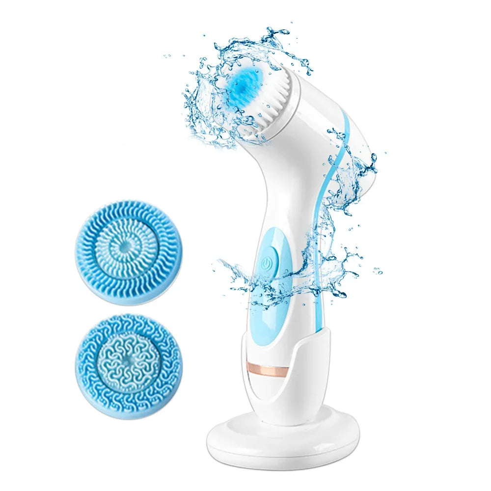 Blue sonic facial cleansing spa system for deep pore cleaning, exfoliation, and a relaxing face massage.