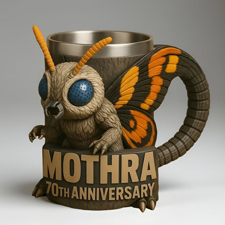 Ceramic coffee mug showcasing a creative 3D monster artwork.