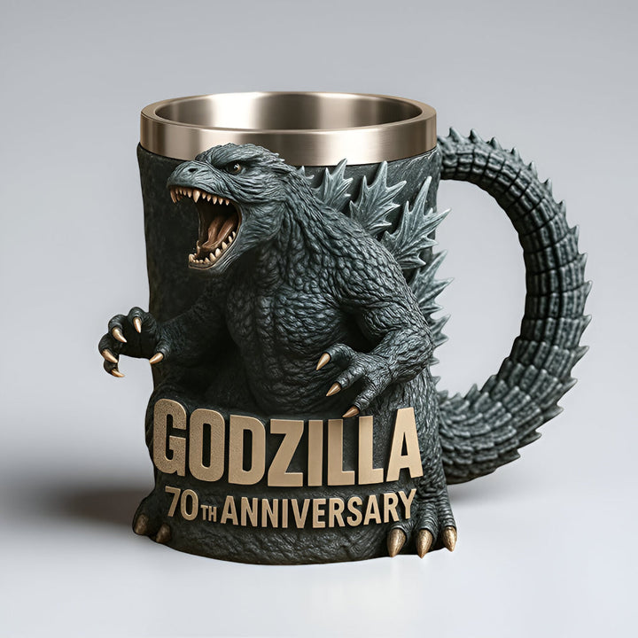 Sculpted monster design on a white ceramic coffee mug, unique gift idea.