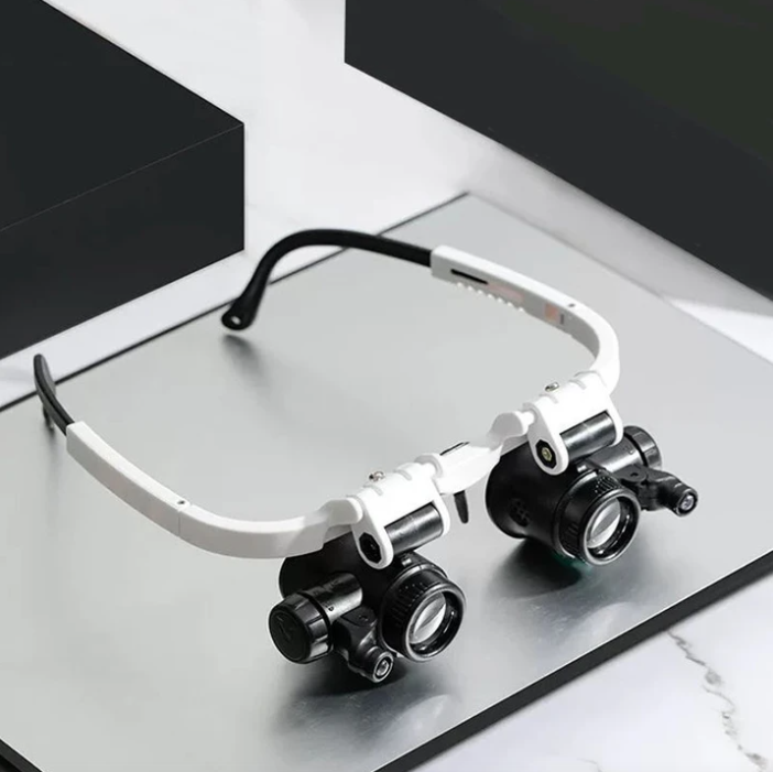 Unisex adjustable LED magnifying glasses for precision work, crafts, and hobbies.
