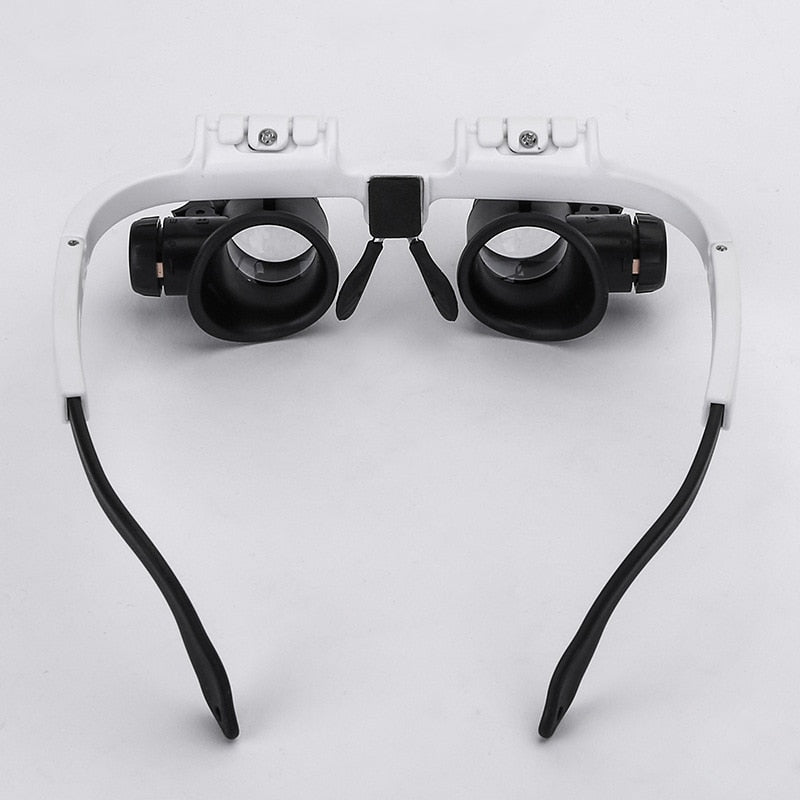 Comfortable adjustable LED magnifying glasses with headband for hands-free precision work.