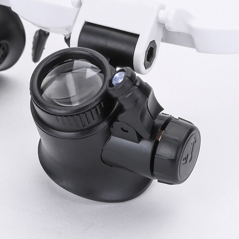 Bright LED magnifying glasses, adjustable for clear, detailed viewing in precision work.