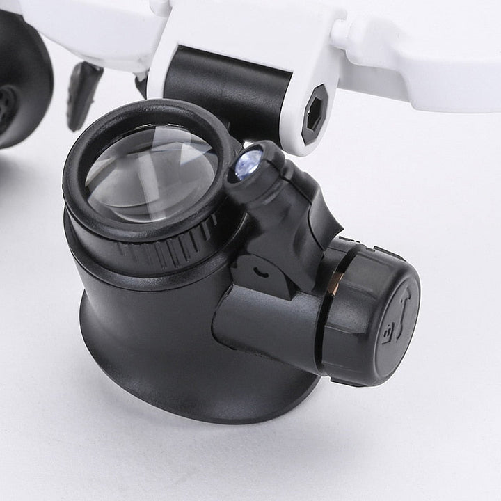 Bright LED magnifying glasses, adjustable for clear, detailed viewing in precision work.