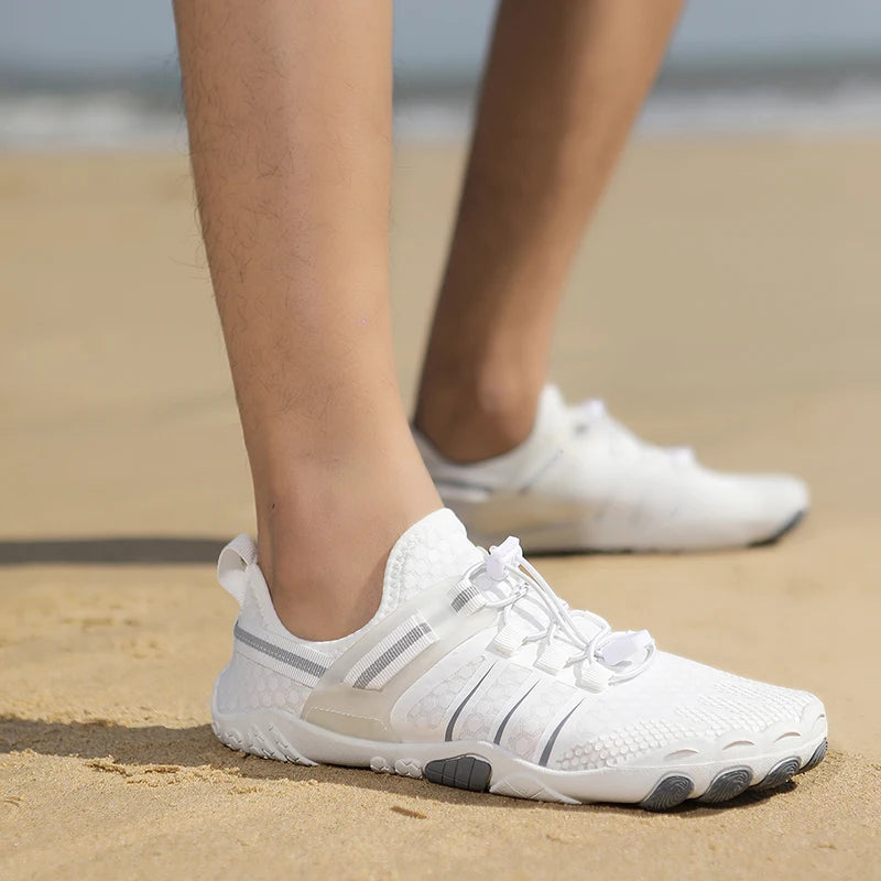 Unisex all-terrain barefoot water shoes, quick-dry and anti-slip for outdoor adventure and comfort.
