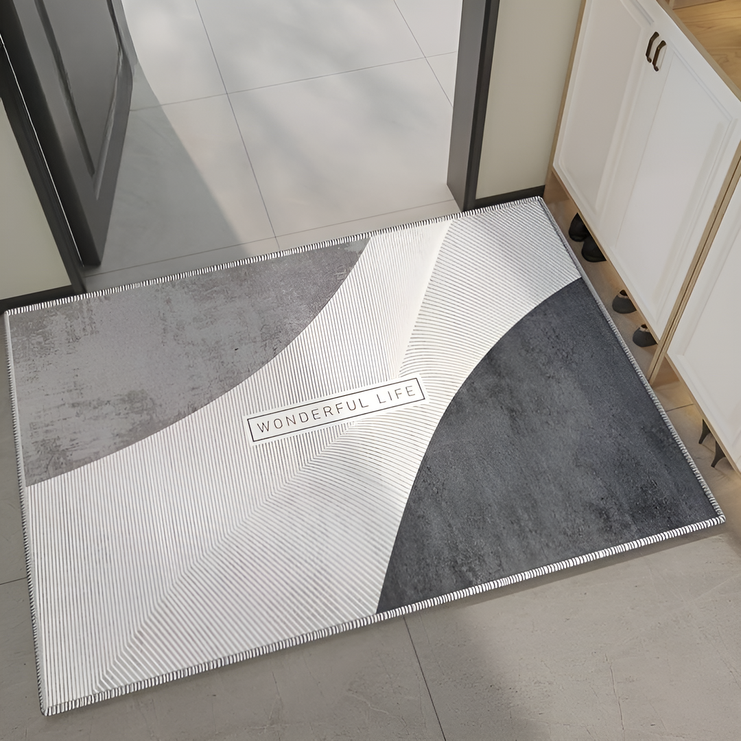 Resilient anti-fatigue floor mat, provides ergonomic comfort in the kitchen.