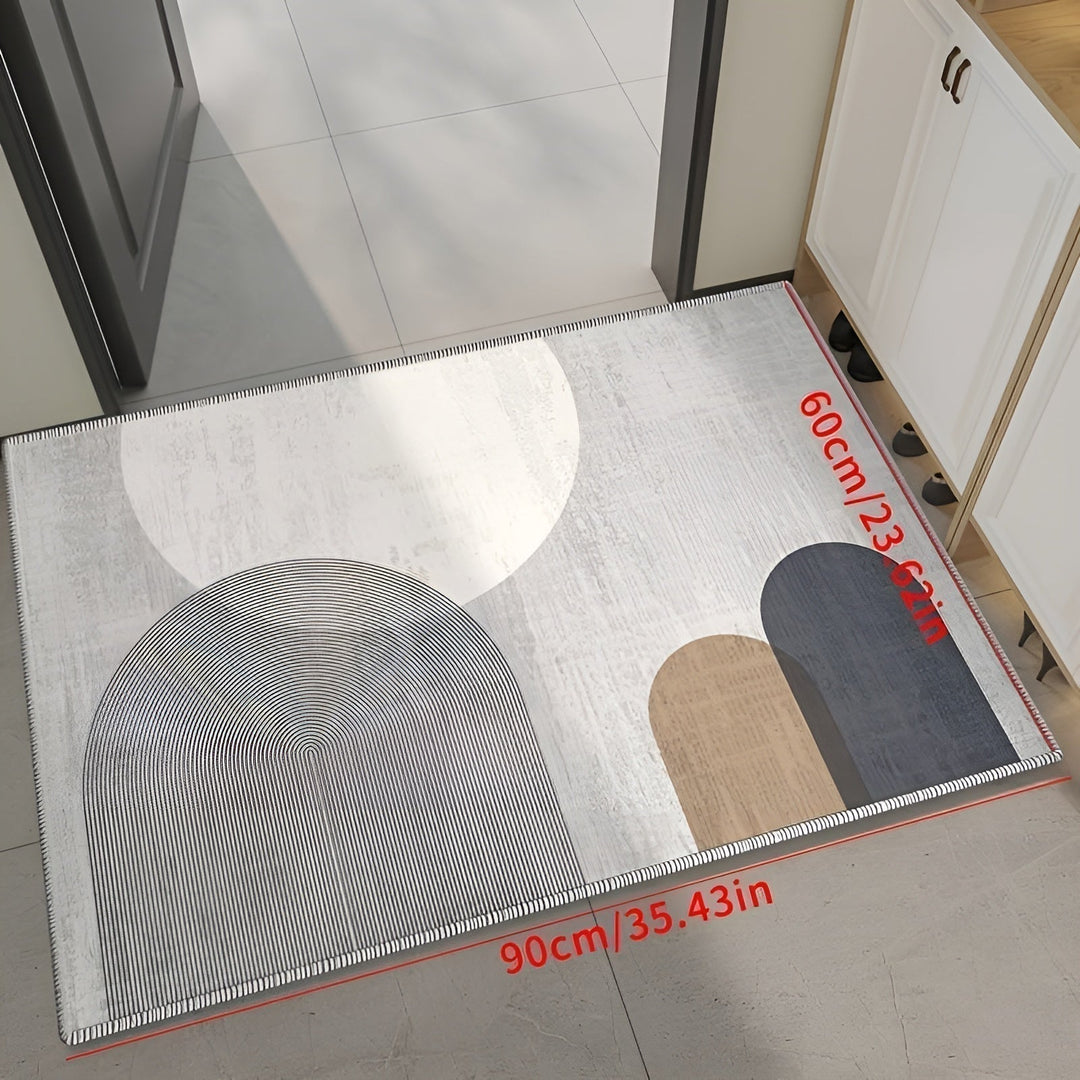 Supportive cushioned kitchen mat, washable & durable, reduces standing fatigue.