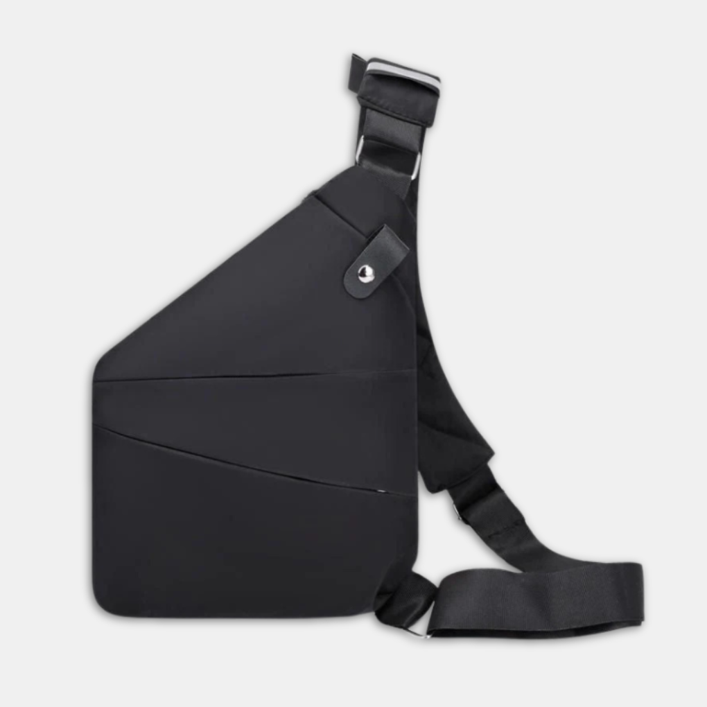 Sleek black anti-theft shoulder bag for secure daily commute & organized travel, unisex design.