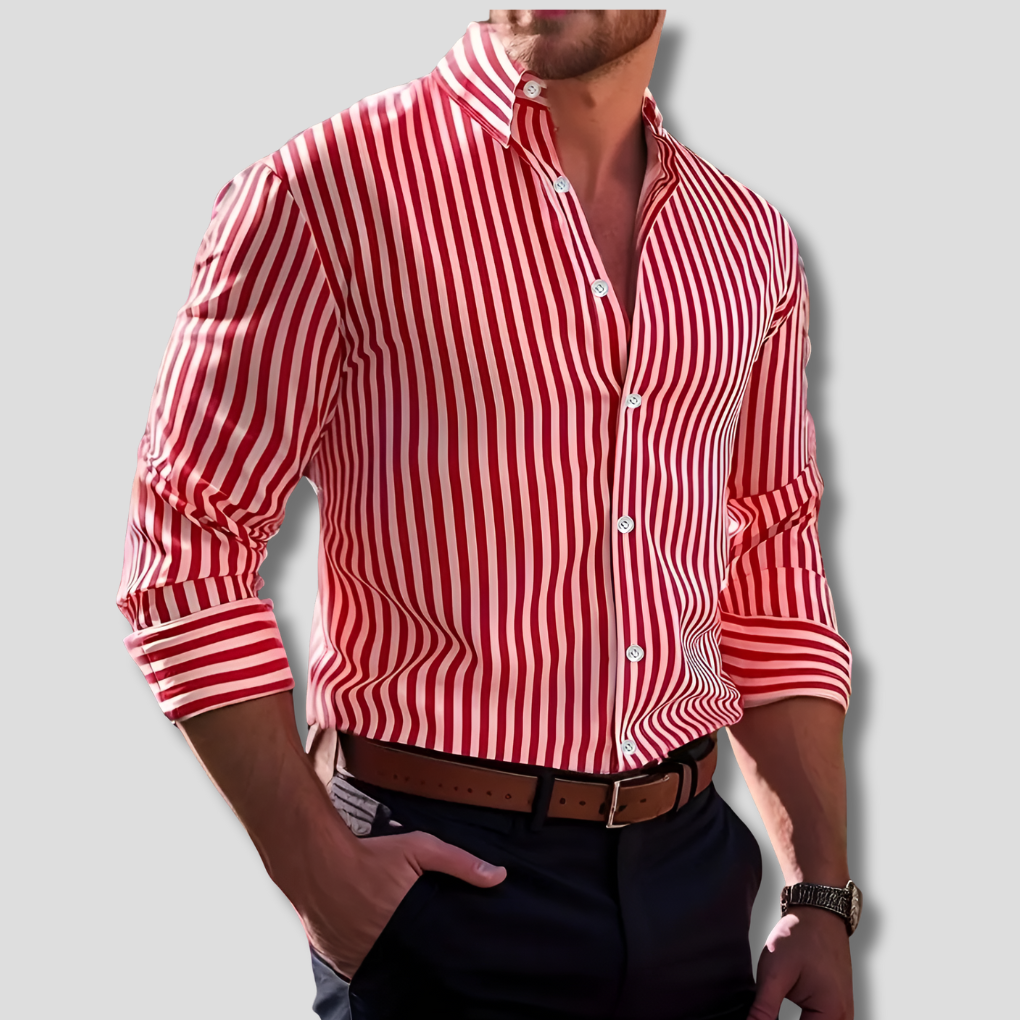 Versatile unisex striped long-sleeve button-up shirt, great for both casual everyday and smart formal occasions.