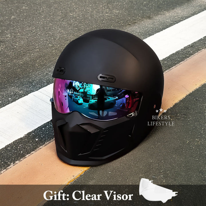 Sleek vintage design motorcycle helmet, ensuring top-tier riding safety and compliance.