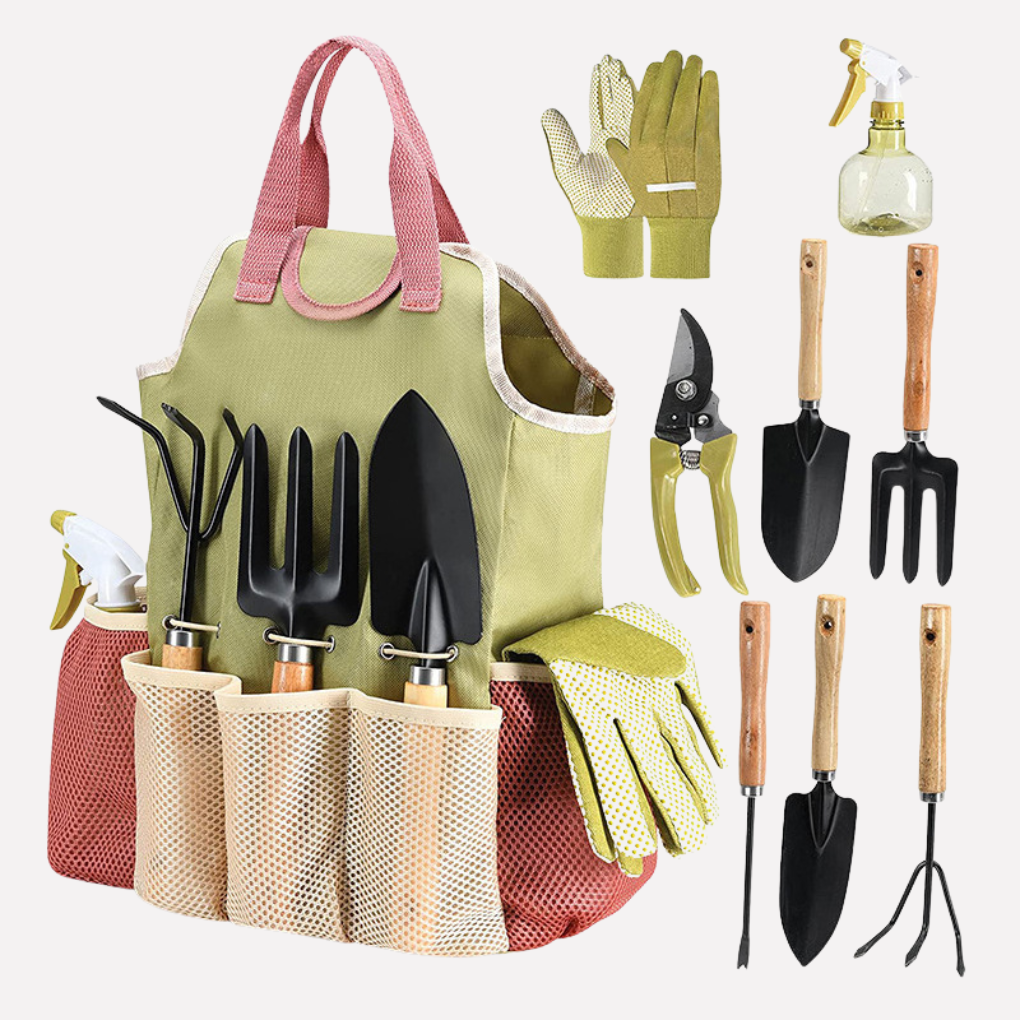 Unisex essential garden tool set for planting, weeding, and pruning. Durable hand tools for various gardening tasks.
