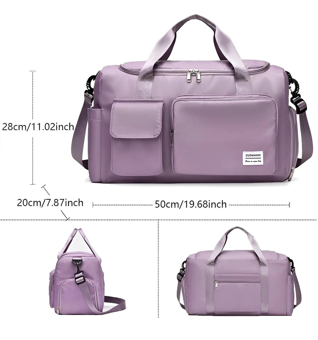 Spacious waterproof duffel bag, ideal carry-on for travel, gym, sports; fits essentials.