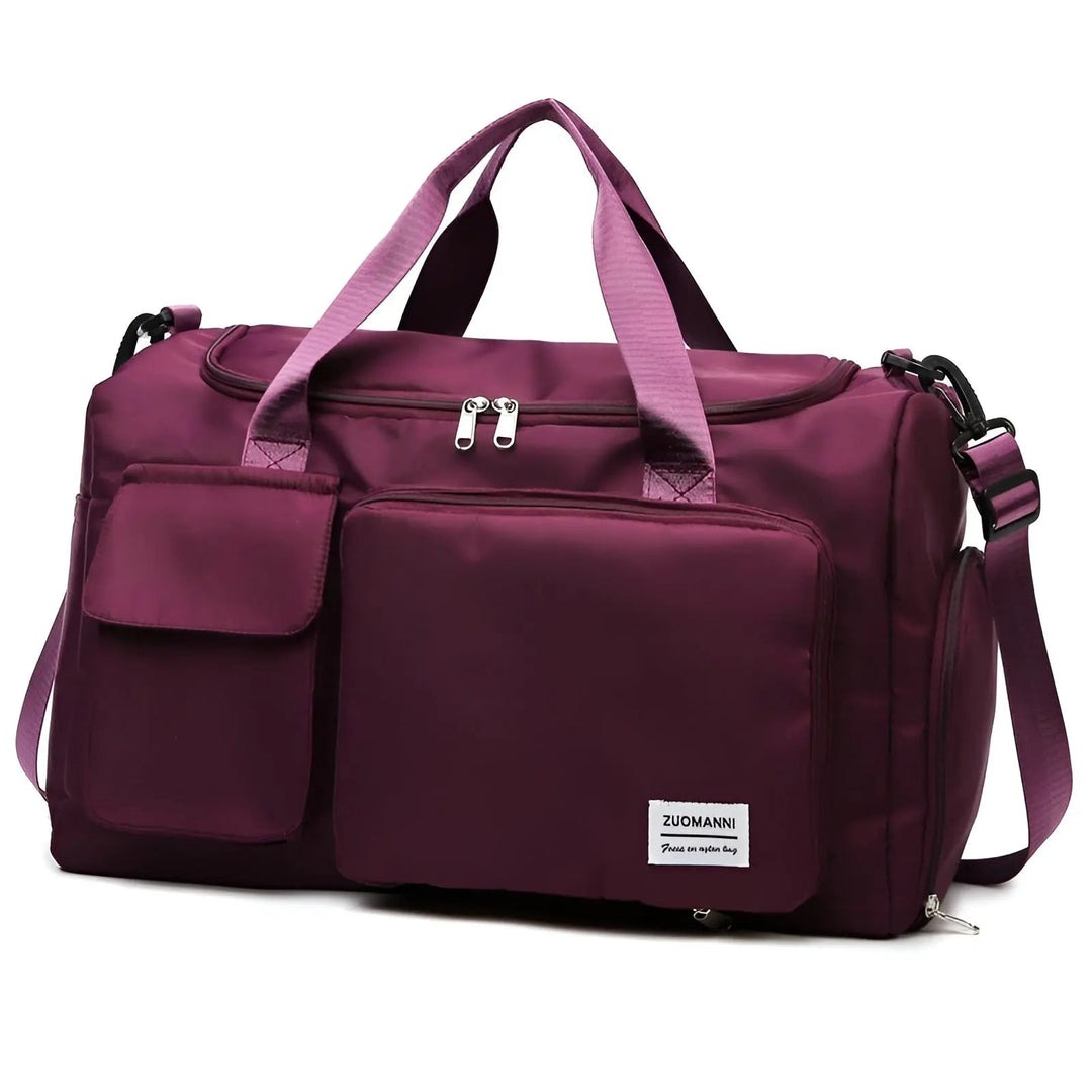 Black unisex waterproof duffel bag, excellent for travel, gym, or weekend adventures.