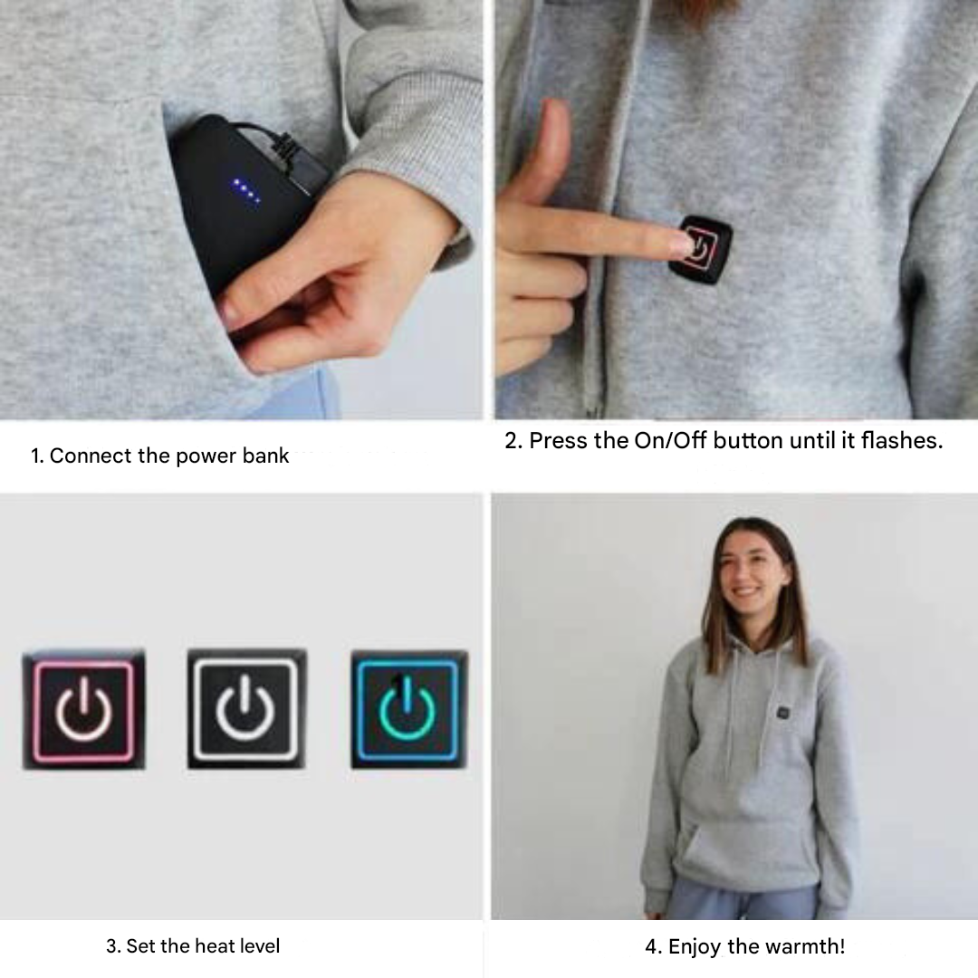 Front view of the ThermaHoodie unisex heated hoodie, showcasing its style.