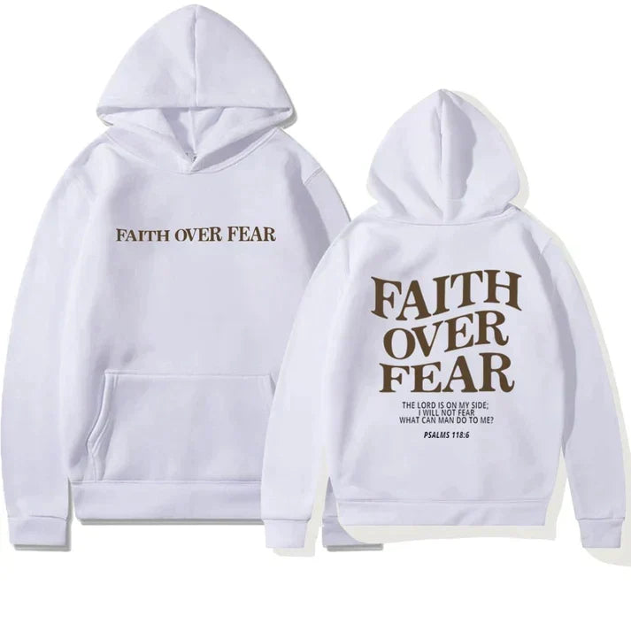 Empowering unisex hoodie: 'Faith Over Fear' & Psalm 118:6. Fearless fashion and inspirational belief statement.