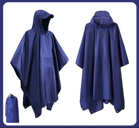 Packable outdoor rain poncho in a compact pouch. Lightweight & waterproof, essential for camping & travel adventures.