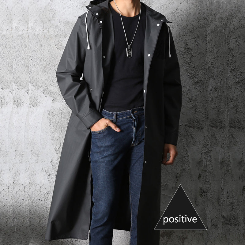 Unisex long waterproof raincoat, ideal for outdoor adventures and hiking.