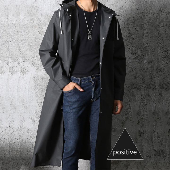 Unisex long waterproof raincoat, ideal for outdoor adventures and hiking.