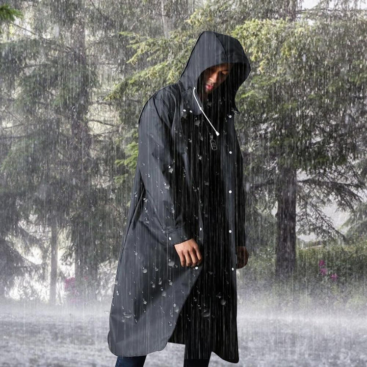 Waterproof fischer-z unisex long raincoat, essential gear for outdoor expeditions.
