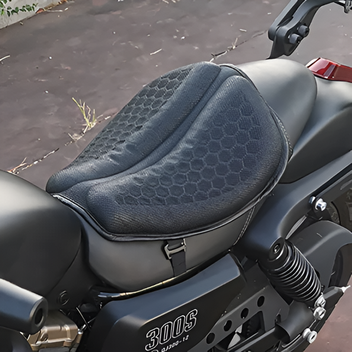 Breathable, non-slip unisex gel seat pad for motorcycle riders. Ultimate comfort & shock absorption.