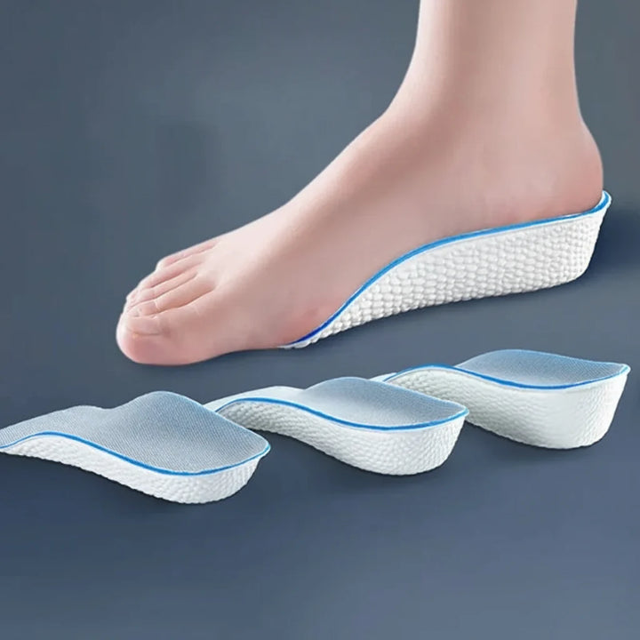 Unisex orthopedic shoe insoles for height lift, enhancing comfort & foot support. Discreet design for all shoes.