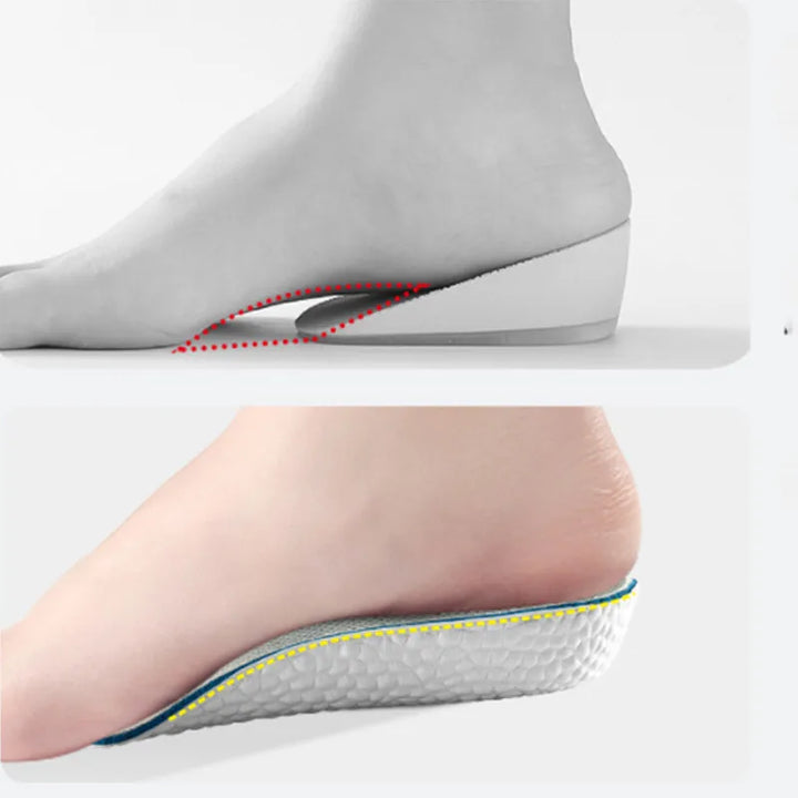 Orthopedic insoles providing pain relief, improved posture, and discreet height lift for all-day comfort.