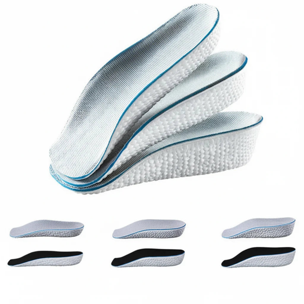 Premium orthopedic insoles for height lift, foot support, and pain relief. Unisex shoe inserts for comfort.