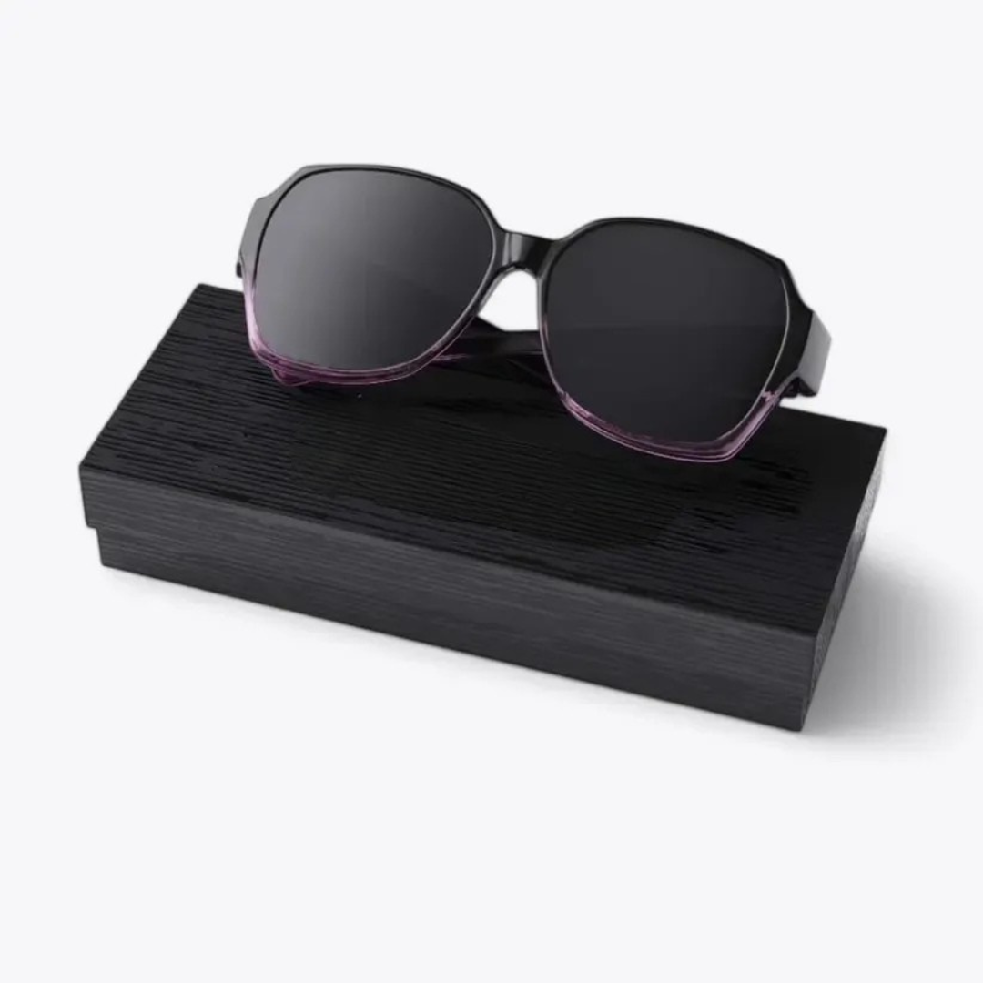 Stylish polarized sunglasses designed to fit over prescription glasses; lightweight for comfort.